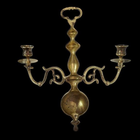 Home Candlestick Candelabra Wall Sconces Solid Brass Colonial Double Arm Style - Picture 5 of 7